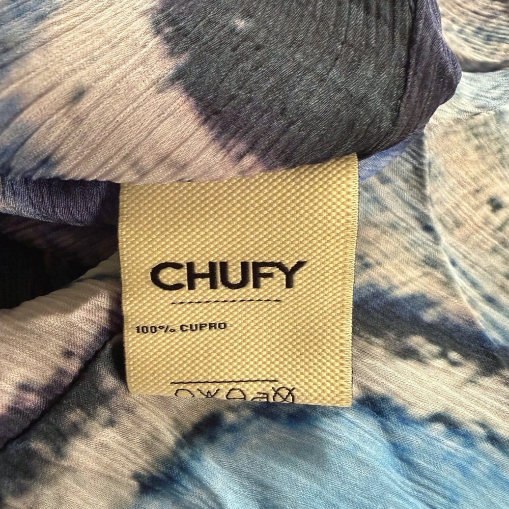 Chufy Iris Mini Dress Petal Skin Blue Butterfly Print Cupro XS Vegan Silk Boho - Picture 10 of 11